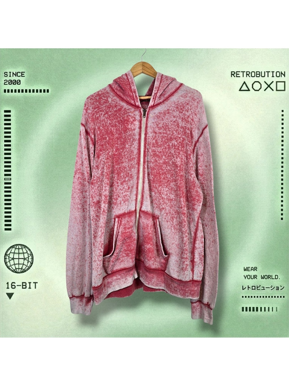 Y2K Robins Jean Wings Zip Up Hoodie Sweatshirt Red Size 2XL
